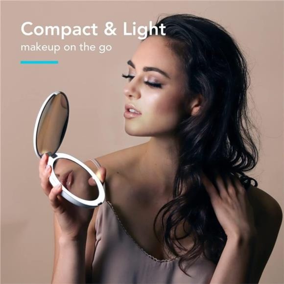LED Lighted Travel Makeup Mirror, 1x/10x Magnification - Daylight LED, Compact - Picture 3 of 7